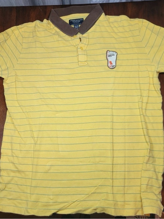 American Eagle Yellow Striped Polo Small